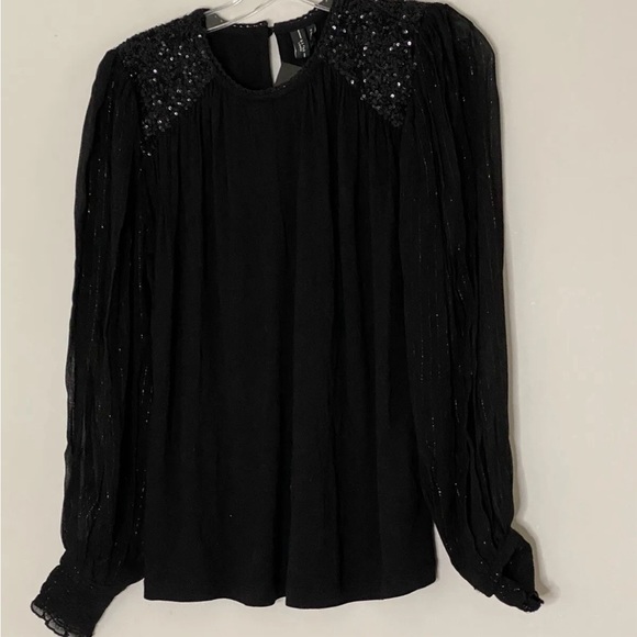 Anthropologie Bl-nk Top Sequin Embellished Blouse M NWT Black Shimmering - Picture 5 of 7